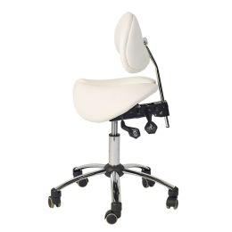 Teqler Ergo-Tilt Saddle Stool with Backrest in White