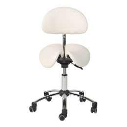 Teqler Ergo-Tilt Saddle Stool with Backrest in White