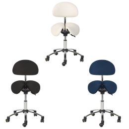 Teqler Ergo-Tilt Saddle Stool with Backrest in White