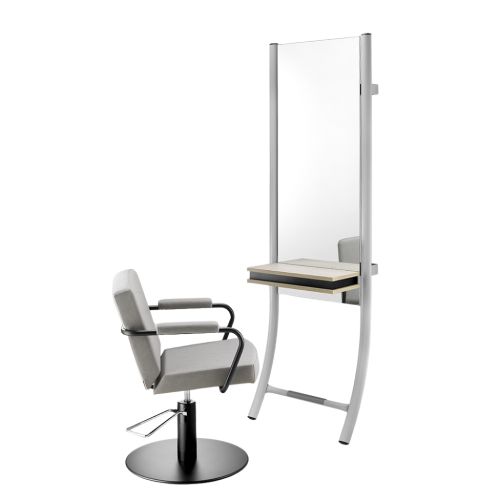 Entdecke den Friseurplatz Isabel SU Hairdresser Unit mit einer eleganten Struktur aus Aluminium und wählbaren Arbeitsflächen. Perfekt, um den Platz in deinem Studio effizient zu nutzen.